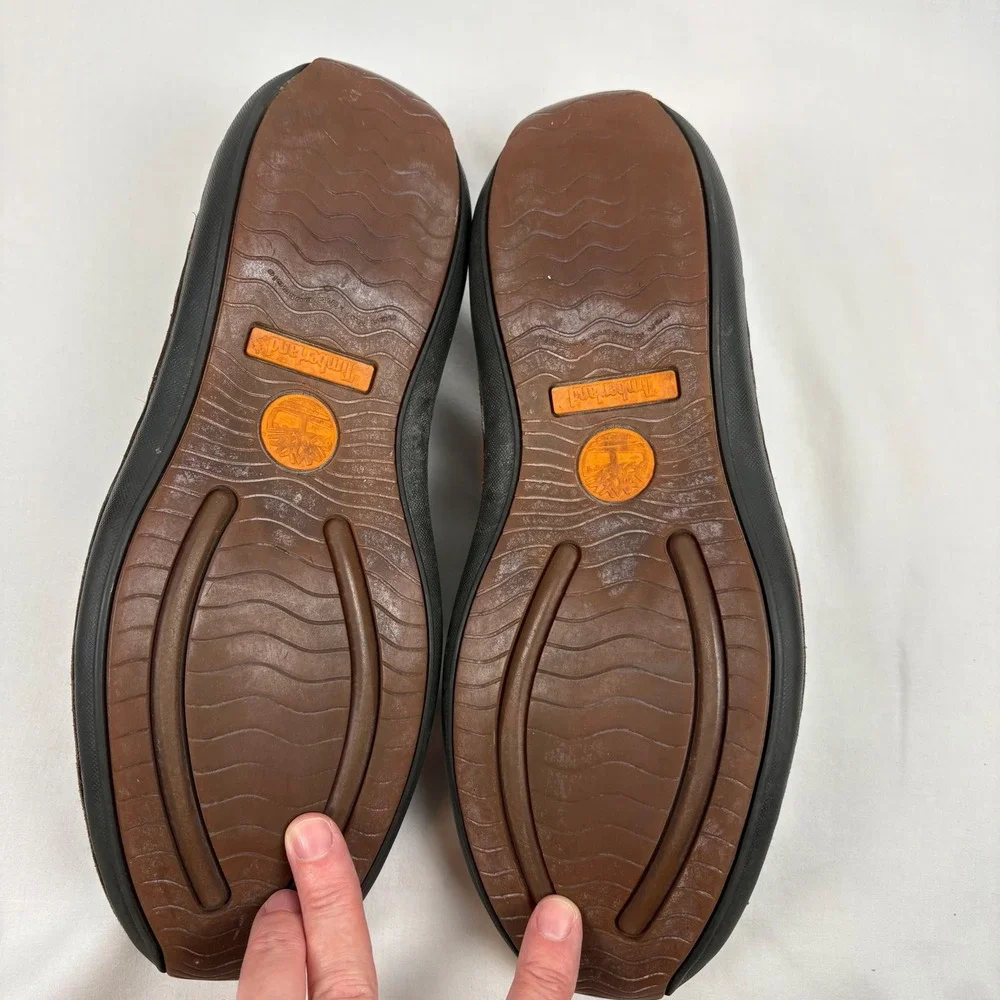 Timberland Boat Shoes Mens 9 Brown Leather Two-Eyed Smart Comfort Casual Loafers